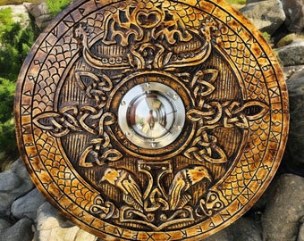Handmade Wooden Raven Viking Shield: Cosplay Wall Decor (24/30 Inches)