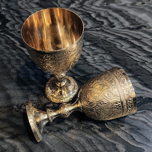Handmade Brass Chalice Goblet – Royal Engraved King’s Glass, Medieval Style Wine Cup, Drinking Glass, Vintage Gift for Him or Her