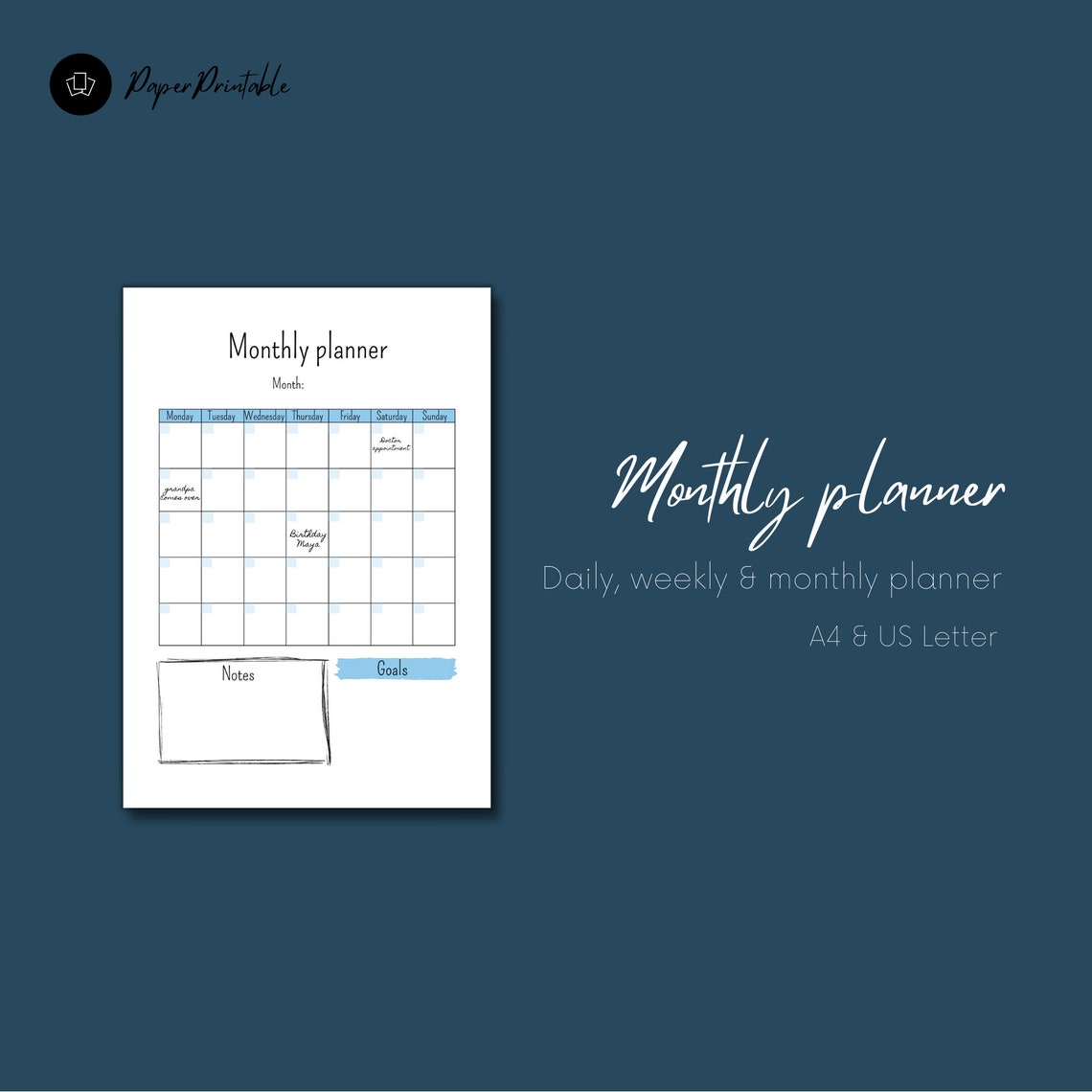 Daily weekly monthlyplanner Etsy printable planner Etsy