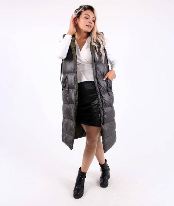 ladies long puffer gilet