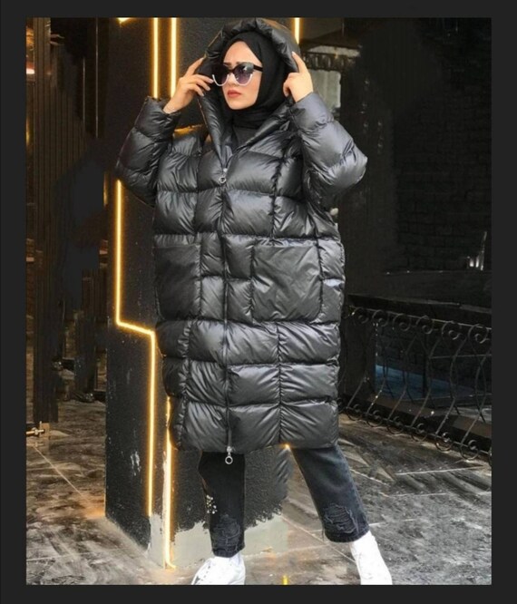 Jtjvou Women's Oversized Hooded Puffer Jacket Quilted Jackets For Women Lightweight Winter Warm Padded Hoodies Coat Black Xxl