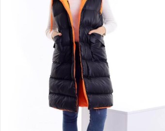 extra long women's down vest