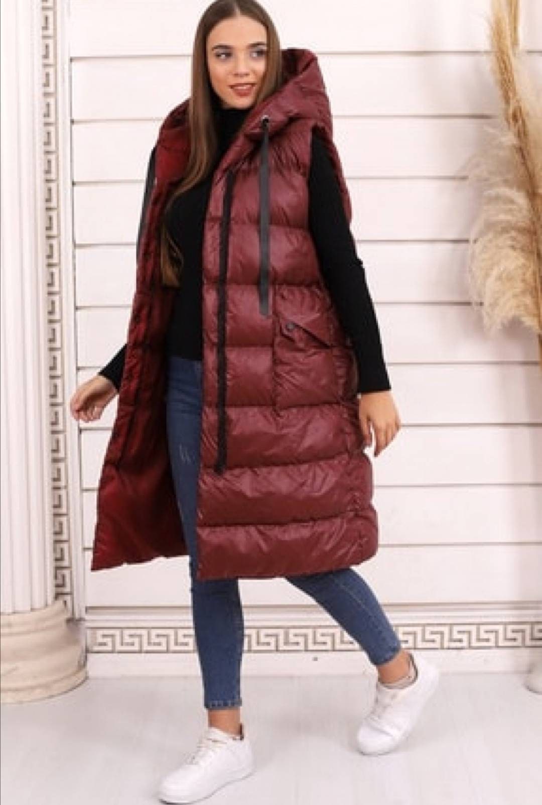 ladies long puffer gilet