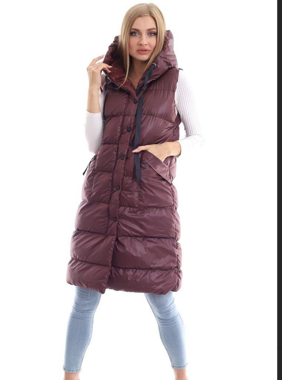 Women's Long Puffer Coats, Women's Puffer Long Vest, Waterproof Jacket