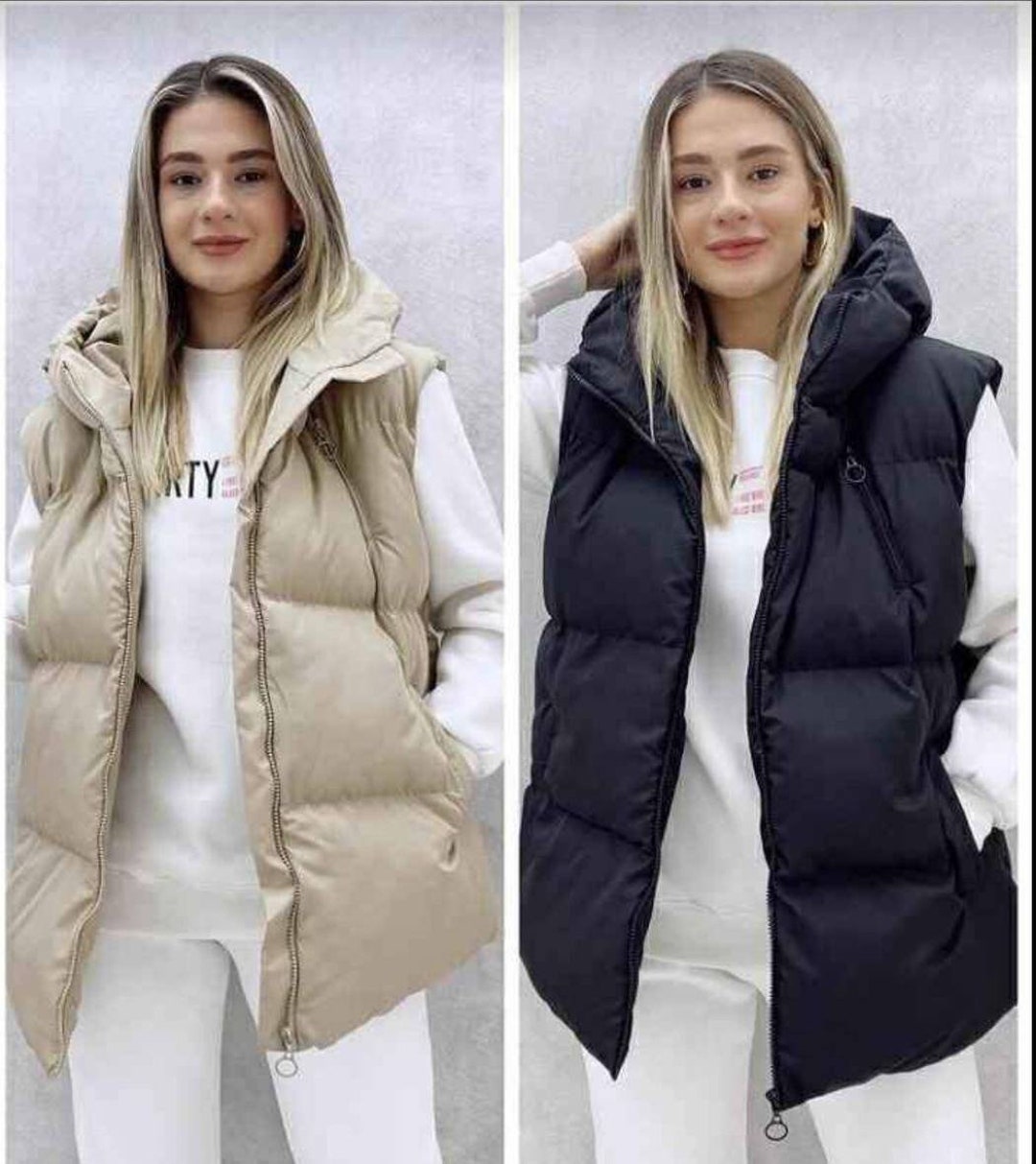 Puffer Jacket With Hoodie for Women, Padded Body Warmer, Sleveless ...