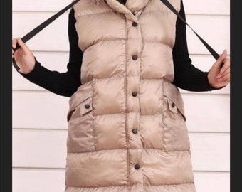 Long padded puffer coat with hood, waterpoof puffer jacket for women, puffetta, pufy, women's puffer body warmer, puffer vest with hood