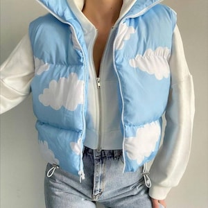 women's puffer vest, cloud vest, women's body warmer, women's puffer jacket, women's puffy coat, puffetta, padded vest, blue gilet, cropped