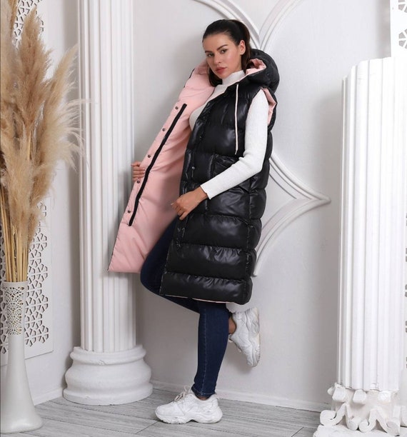 Long Padded Vest With Hood Waterpoof Coat Long Puffer Gilet - Etsy