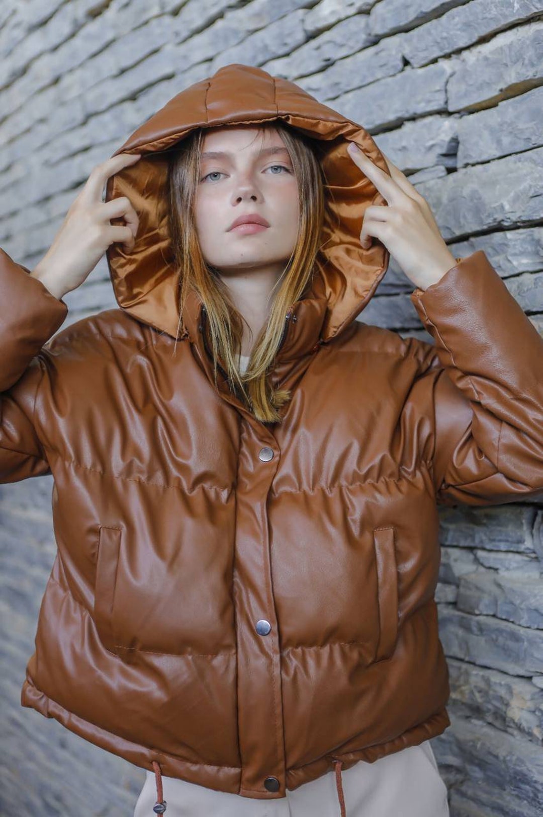 Faux Leather Puffer Jacket