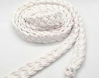 12 Strand Braided White Cotton & Satin Wedding Handfasting Cord with or without Charms