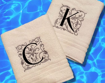 Embroidered Monogrammed Towels. Stunning Design on a Luxuriously Soft 100% Cotton 700gsm Towel. Available in 2 Sizes and  3 Colours.