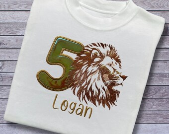 Personalised Embroidered Lion Birthday Top, Gold Glittery Age