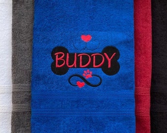 Personalised Dog Towel, Embroidered Dog Gift, Dog Bath Towel, Dog Hand Towel, Perfect Gift for Pampered Pooch, Choice of 5 Colours & 2 sizes