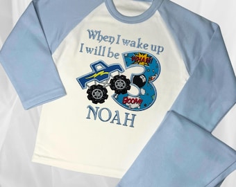 Personalised Monster Truck Birthday Pyjamas: Embroidered Cotton PJs