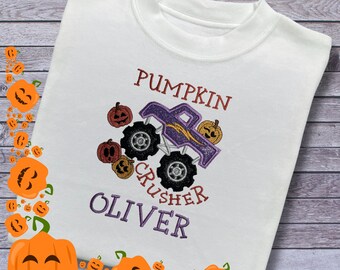 Personalised Embroidered Children's Monster Truck Pumpkin Top