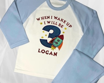 Personalized Embroidered Rocket Birthday Pajamas: Kids Cotton Sleepwear