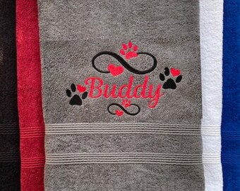 Personalised Dog Towel, Embroidered Dog Gift, Dog Bath Towel, Dog Hand Towel, Perfect Gift for Pampered Pooch, Choice of 5 Colours & 2 sizes