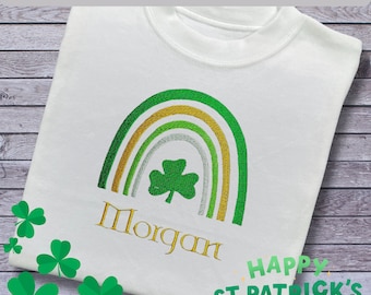 Personalised Embroidered Children's St Patrick's Day Top, Rainbow Design