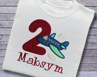 Personalised Embroidered Children's Birthday Top. Cute Aeroplane Design Personalised with Age and Name Perfect Birthday Outfit