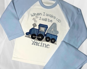 Personalised Birthday Pyjamas: Embroidered Steam Train, Custom Name & Age