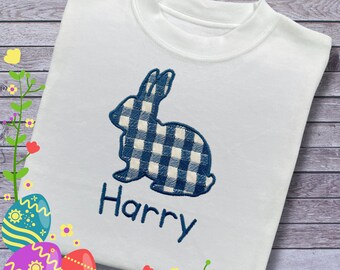 Personalised Embroidered Children's Easter Top: Gingham Bunny Design