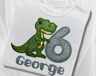 Embroidered Dinosaur Birthday Shirt: Personalized Kids Gift