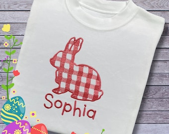 Personalised Embroidered Children's Easter Top: Gingham Bunny Design