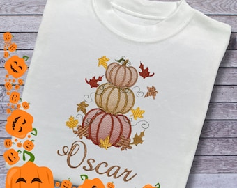 Personalised Embroidered Children's Pumpkin Top: Autumn Pumpkin Design.