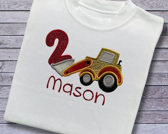 Embroidered Construction Vehicle Birthday Shirt - Personalised Kids Top