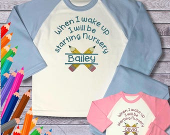 Personalied Embroidered Children's Pyjamas: Starting Nursery School Pencil Design