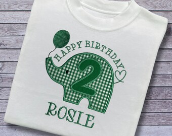 Personalised Embroidered Children's Birthday Top. Cute Applique Embroidered Elephant Personalised with Age and Name Perfect Birthday Outfit