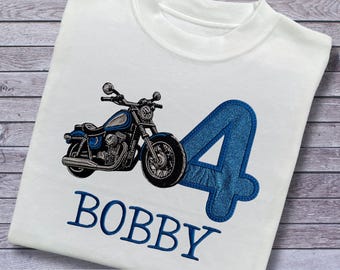 Personalised Embroidered Motorbike Birthday Shirt: Glitter Age & Name