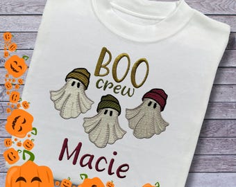 Personalised Embroidered Children's Halloween Top: 'Boo Crew' Ghost Design