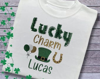 Personalised Embroidered Children's St Patrick's Day Top: Lucky Charm Design