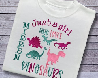 Personalised Embroidered Dinosaur Top: 'Just a Girl Who Loves Dinosaurs'