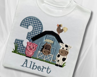 Embroidered Farmyard Birthday Shirt: Personalised Barn Animals Top