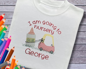 Personalised Embroidered Children's Going to Nursery Top: Red Car Design