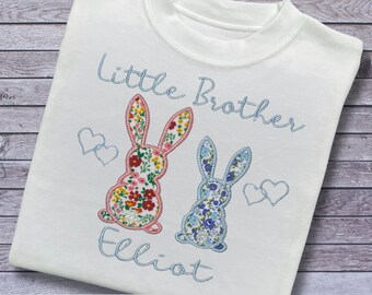 Personalised Embroidered Bunny Sibling Shirt: Floral Big Sister/Brother Announcement