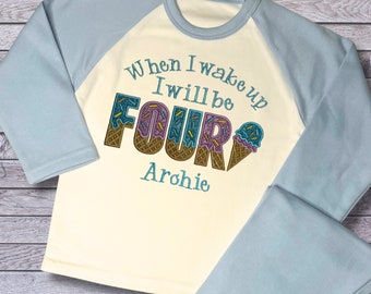 Childrens Personalised Embroidered Birthday Pyjamas. 'When I wake up I will be' with a Cute Embroidered Sparkly Ice Cream Design.