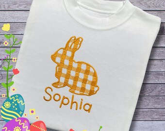 Personalised Embroidered Children's Easter Top: Gingham Bunny Design