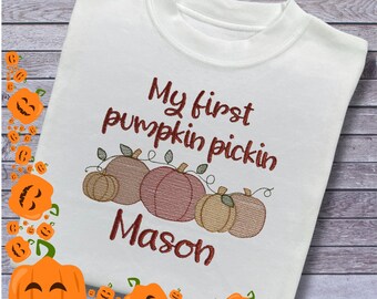 Personalied Embroidered Children's Pumpkin Top: 'My 1st Pumpkin Pickin' Design.