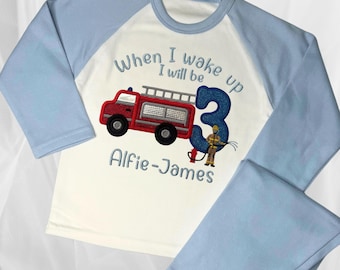 Personalised Fire Engine Birthday Pyjamas: Embroidered Cotton Children's Sleepwear