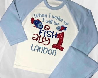 Personalised Embroidered Birthday Pyjamas: 'O fish ally' Fish Design