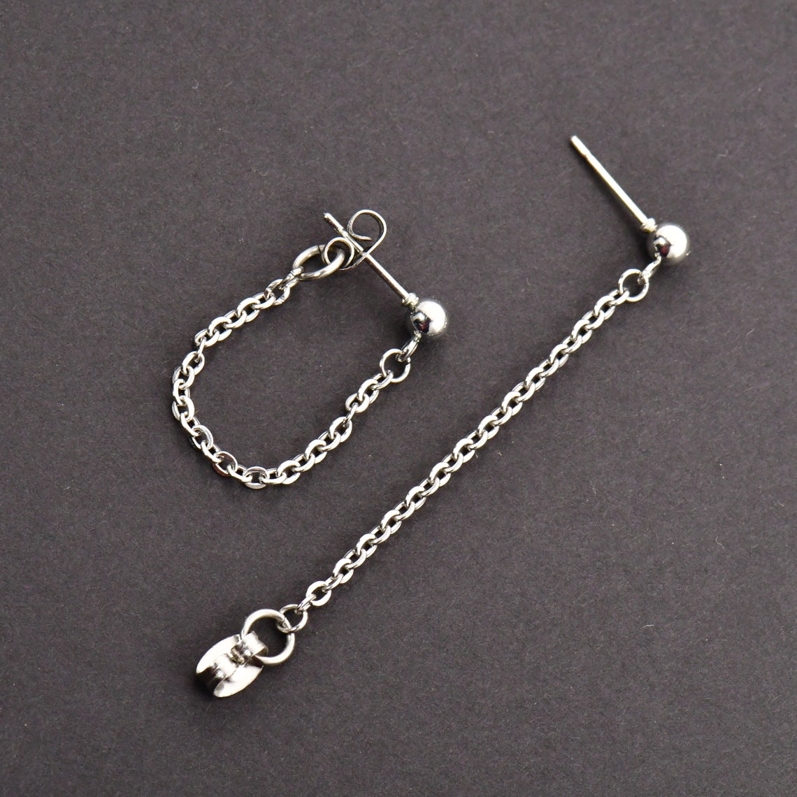 Chain Earrings Front Back Earring Chain Stud Mens Earrings Etsy