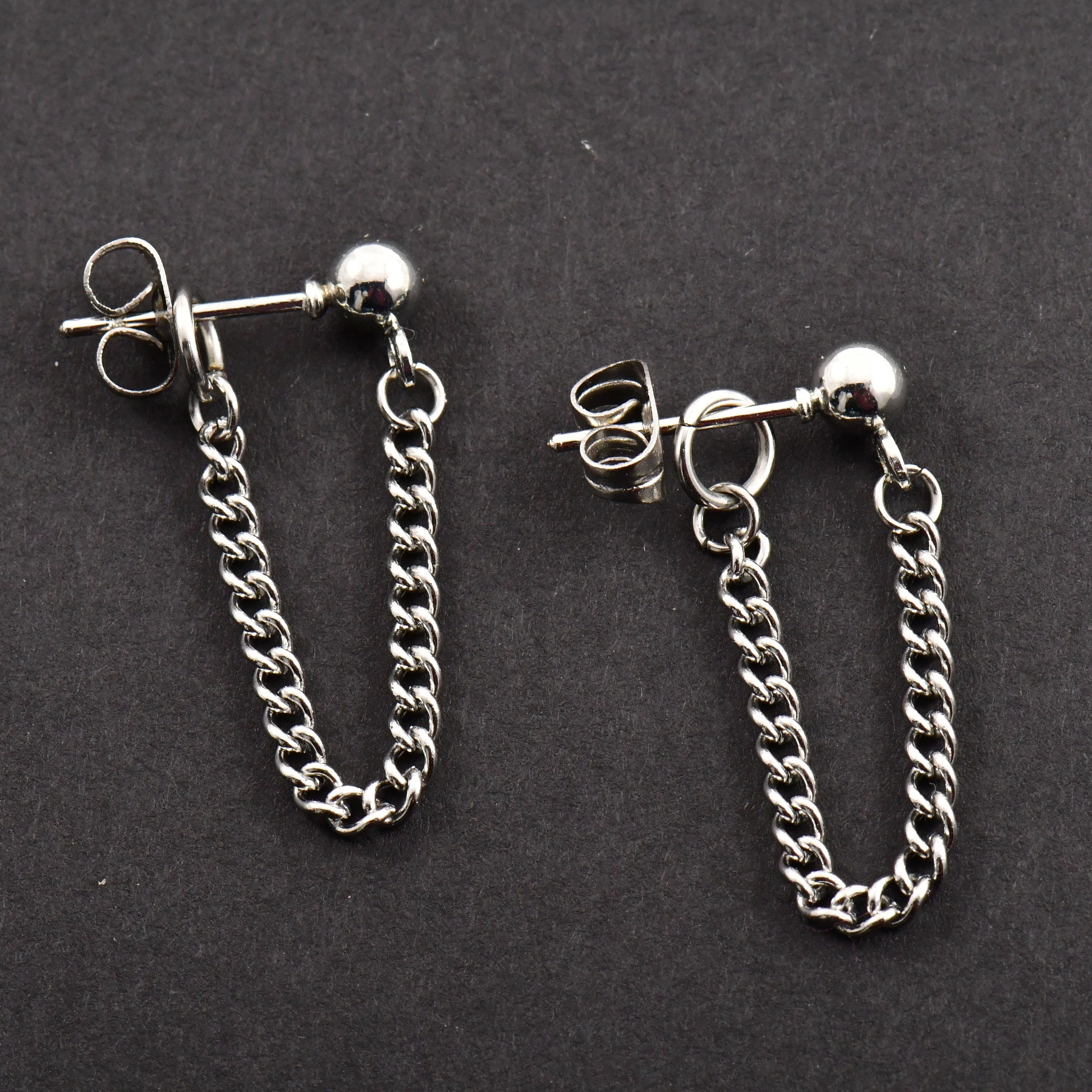 Chain Earrings Chain Stud Mens Earrings Streetwear Etsy.de