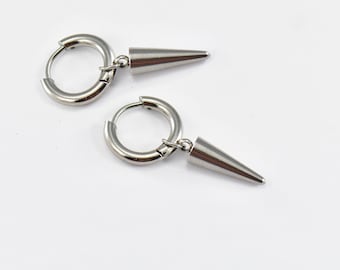 Unisex Earrings Mens Earrings, Spike Earrings, Kpop Earrings, Korean Earrings, Cone Earring, Steel Huggie Earrings