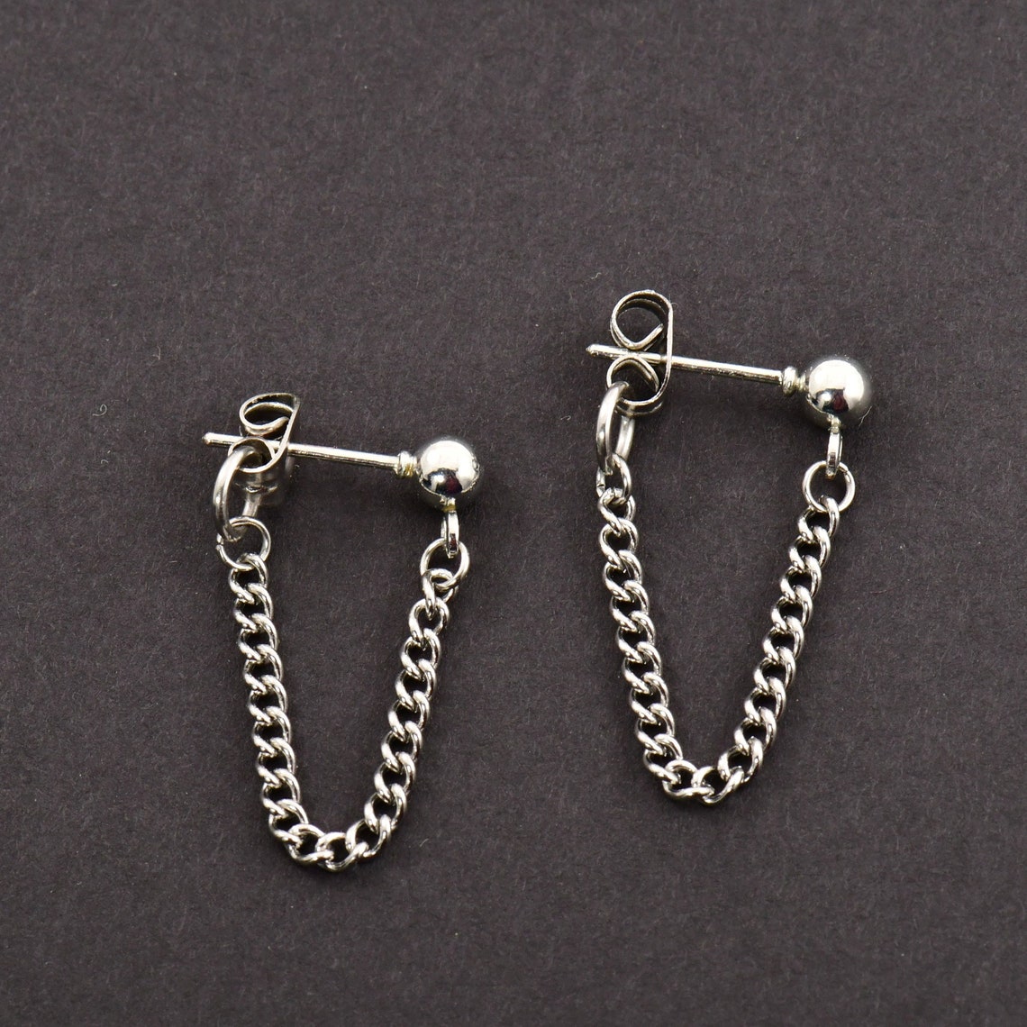 Chain Earrings Chain Stud Mens Earrings Streetwear Etsy