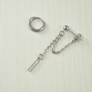 Chain Earrings, Unisex earrings, Mens Hoop Earrings, Chain Bar Earrings, Mens Dangle Earrings, Streetwear Earring, Waterproof Earrings