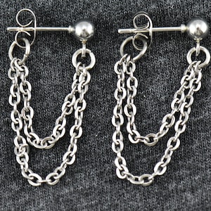 Chain Earrings, Front Back Earring, Chain Stud, Mens Earrings, Streetwear Earring, Trending Stud Men's Earrings Edgy Earring Simple Earrings