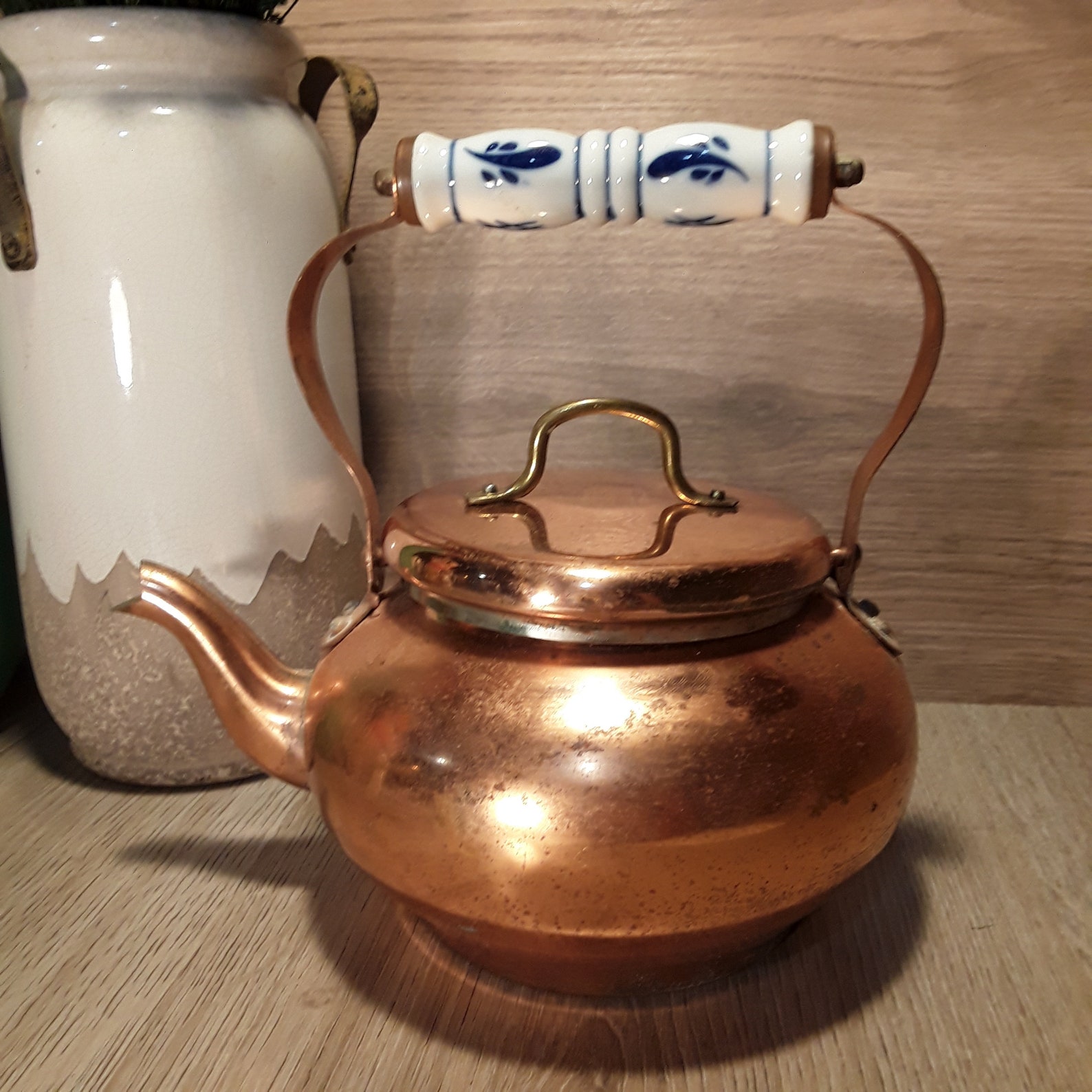 Vintage Copper Teapot with Ceramic Handle Etsy